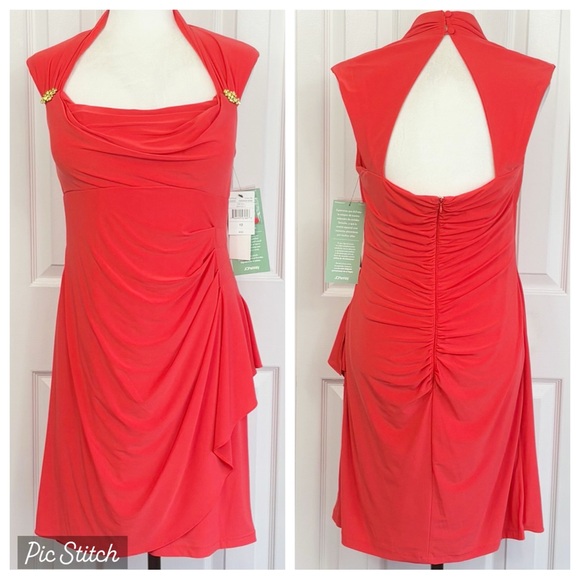 NWT Scarlett Formal Tangerine Orange Ruched Sheath Dress 12 - Picture 1 of 16